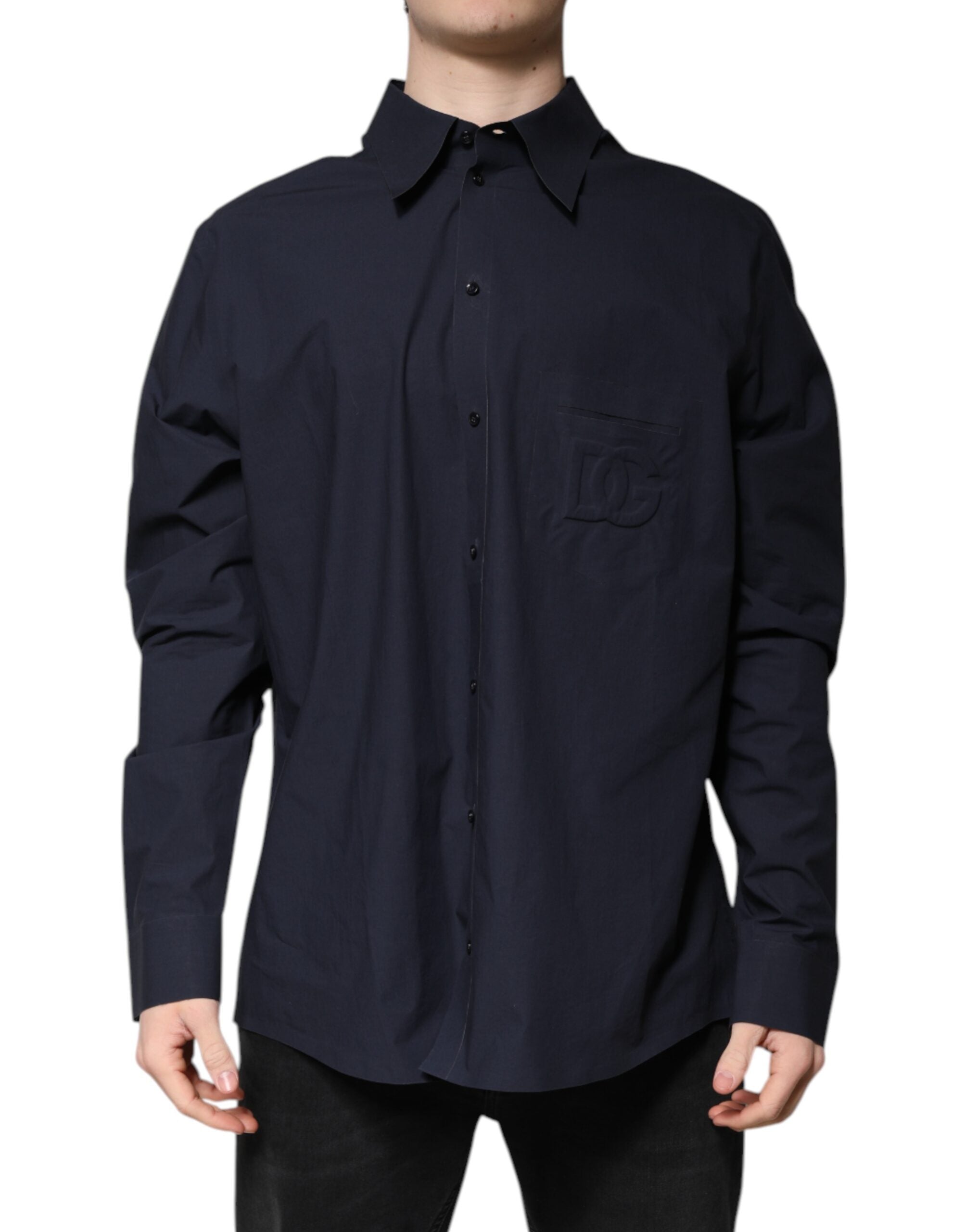 Dolce & Gabbana dark blue long-sleeved cotton shirt